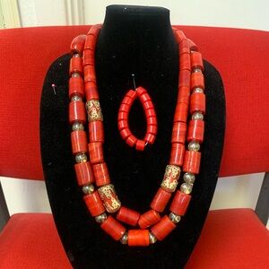 Elegant Red Beaded Necklace Set